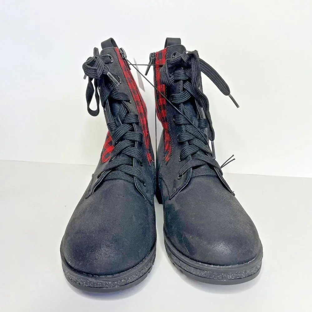 MIA Kids Boots Youth Girls 3 Kissia Side Zip Combat Black & Red Plaid‎ Holiday